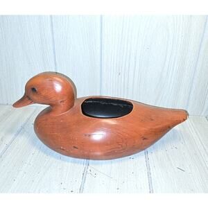 Vtg Porcelain Ceramic Faux Wood Duck Mid Century Planter Catch All Man Cave